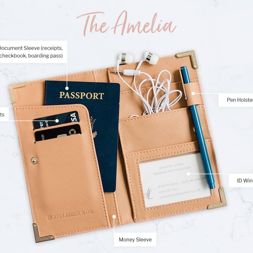 The Amelia, passport holder, Glass Ladder & Co., camel